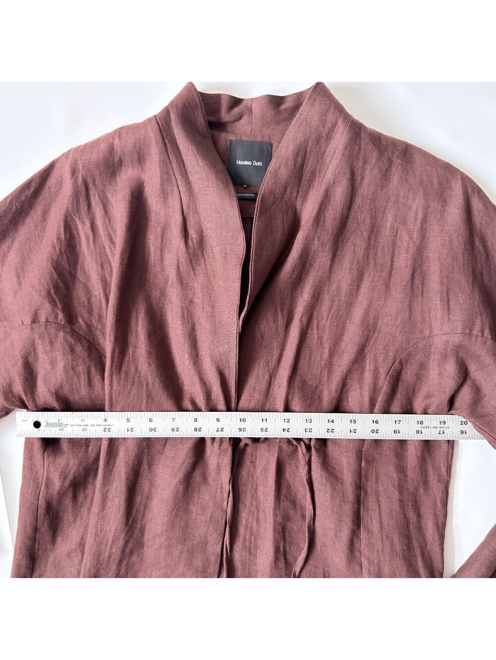 Massimo Dutti Linen Blend Kimono Jacket with Tie Detail - Chocolate, Size L - Picture 7 of 8